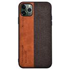 For iPhone 12 / 12 Pro Shockproof Hot-pressed Splicing PU + Cloth Protective Case(Brown) - 2