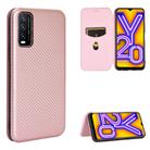 For Vivo Y20 / Y20i (Indian) Carbon Fiber Texture Horizontal Flip TPU + PC + PU Leather Case with Card Slot(Pink) - 1