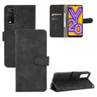 For Vivo Y20 / Y20i (Indian) Solid Color Skin Feel Magnetic Buckle Horizontal Flip Calf Texture PU Leather Case with Holder & Card Slots & Wallet(Black) - 1