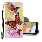 For Samsung Galaxy A20e Coloured Drawing Pattern Horizontal Flip PU Leather Case with Holder & Card Slots & Wallet & Lanyard(Chrysanthemum Butterfly) - 1