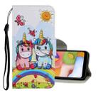 For Samsung Galaxy A21 Coloured Drawing Pattern Horizontal Flip PU Leather Case with Holder & Card Slots & Wallet & Lanyard(Couple Unicorn) - 1