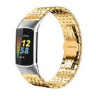 For Fitbit Charge 6 / 5 18mm xDfind Seven-bead Solid Stainless Steel Watch Band(Gold) - 1