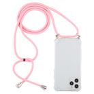 For iPhone 12 / 12 Pro Four-Corner Shockproof Transparent TPU Case with Lanyard(Light Pink) - 1