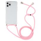 For iPhone 12 / 12 Pro Four-Corner Shockproof Transparent TPU Case with Lanyard(Light Pink) - 2