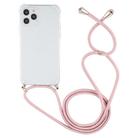 For iPhone 12 / 12 Pro Four-Corner Shockproof Transparent TPU Case with Lanyard(Pink) - 1