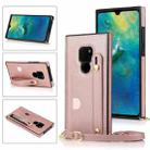 For Huawei Mate 20 Wrist Strap PU+TPU Shockproof Protective Case with Crossbody Lanyard & Holder & Card Slot(Rose Gold) - 1