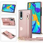 For Huawei P30 Wrist Strap PU+TPU Shockproof Protective Case with Crossbody Lanyard & Holder & Card Slot(Rose Gold) - 1