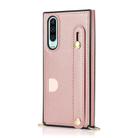 For Huawei P30 Wrist Strap PU+TPU Shockproof Protective Case with Crossbody Lanyard & Holder & Card Slot(Rose Gold) - 2