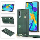 For Huawei P30 Wrist Strap PU+TPU Shockproof Protective Case with Crossbody Lanyard & Holder & Card Slot(Green) - 1