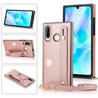 For Huawei P30 Lite Wrist Strap PU+TPU Shockproof Protective Case with Crossbody Lanyard & Holder & Card Slot(Rose Gold) - 1