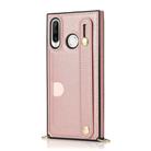 For Huawei P30 Lite Wrist Strap PU+TPU Shockproof Protective Case with Crossbody Lanyard & Holder & Card Slot(Rose Gold) - 2
