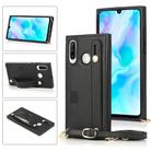 For Huawei P30 Lite Wrist Strap PU+TPU Shockproof Protective Case with Crossbody Lanyard & Holder & Card Slot(Black) - 1