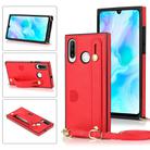 For Huawei P30 Lite Wrist Strap PU+TPU Shockproof Protective Case with Crossbody Lanyard & Holder & Card Slot(Red) - 1