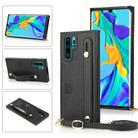 For Huawei P30 Pro Wrist Strap PU+TPU Shockproof Protective Case with Crossbody Lanyard & Holder & Card Slot(Black) - 1