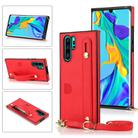For Huawei P30 Pro Wrist Strap PU+TPU Shockproof Protective Case with Crossbody Lanyard & Holder & Card Slot(Red) - 1