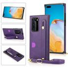 For Huawei P40 Wrist Strap PU+TPU Shockproof Protective Case with Crossbody Lanyard & Holder & Card Slot(Purple) - 1