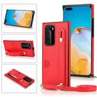 For Huawei P40 Wrist Strap PU+TPU Shockproof Protective Case with Crossbody Lanyard & Holder & Card Slot(Red) - 1