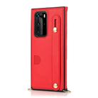 For Huawei P40 Wrist Strap PU+TPU Shockproof Protective Case with Crossbody Lanyard & Holder & Card Slot(Red) - 2