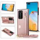 For Huawei P40 Pro Wrist Strap PU+TPU Shockproof Protective Case with Crossbody Lanyard & Holder & Card Slot(Rose Gold) - 1