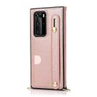 For Huawei P40 Pro Wrist Strap PU+TPU Shockproof Protective Case with Crossbody Lanyard & Holder & Card Slot(Rose Gold) - 2