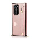 For Huawei P40 Pro Plus Wrist Strap PU+TPU Shockproof Protective Case with Crossbody Lanyard & Holder & Card Slot(Rose Gold) - 2