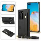 For Huawei P40 Pro Plus Wrist Strap PU+TPU Shockproof Protective Case with Crossbody Lanyard & Holder & Card Slot(Black) - 1