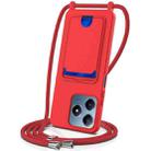 For Realme Note 60 / Note 60x Integrated Card Bag Solid Color Liquid Silicone Phone Case with Lanyard(Red) - 1