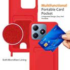 For Realme Note 60 / Note 60x Integrated Card Bag Solid Color Liquid Silicone Phone Case with Lanyard(Red) - 3