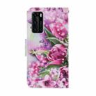 For Huawei P40 Coloured Drawing Pattern Horizontal Flip PU Leather Case with Holder & Card Slots & Wallet & Lanyard(Rose Butterfly) - 3