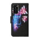 For Huawei P40 Coloured Drawing Pattern Horizontal Flip PU Leather Case with Holder & Card Slots & Wallet & Lanyard(Three Fluorescent Butterflies) - 3