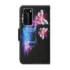 For Huawei P40 Pro Coloured Drawing Pattern Horizontal Flip PU Leather Case with Holder & Card Slots & Wallet & Lanyard(Three Fluorescent Butterflies) - 3