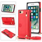 For iPhone 7 / 8 / SE 2020 Wrist Strap PU+TPU Shockproof Protective Case with Crossbody Lanyard & Holder & Card Slot(Red) - 1