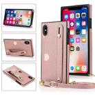 For iPhone X / XS Wrist Strap PU+TPU Shockproof Protective Case with Crossbody Lanyard & Holder & Card Slot(Rose Gold) - 1