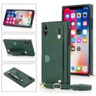 For iPhone X / XS Wrist Strap PU+TPU Shockproof Protective Case with Crossbody Lanyard & Holder & Card Slot(Green) - 2