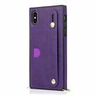 For iPhone X / XS Wrist Strap PU+TPU Shockproof Protective Case with Crossbody Lanyard & Holder & Card Slot(Purple) - 2