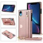 For iPhone XR Wrist Strap PU+TPU Shockproof Protective Case with Crossbody Lanyard & Holder & Card Slot(Rose Gold) - 1