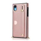 For iPhone XR Wrist Strap PU+TPU Shockproof Protective Case with Crossbody Lanyard & Holder & Card Slot(Rose Gold) - 1