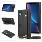 For iPhone XR Wrist Strap PU+TPU Shockproof Protective Case with Crossbody Lanyard & Holder & Card Slot(Black) - 1