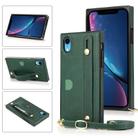 For iPhone XR Wrist Strap PU+TPU Shockproof Protective Case with Crossbody Lanyard & Holder & Card Slot(Green) - 1