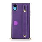 For iPhone XR Wrist Strap PU+TPU Shockproof Protective Case with Crossbody Lanyard & Holder & Card Slot(Purple) - 1