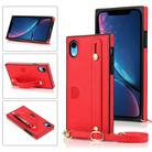 For iPhone XR Wrist Strap PU+TPU Shockproof Protective Case with Crossbody Lanyard & Holder & Card Slot(Red) - 1