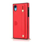 For iPhone XR Wrist Strap PU+TPU Shockproof Protective Case with Crossbody Lanyard & Holder & Card Slot(Red) - 2