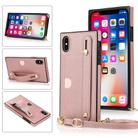 For iPhone XS Max Wrist Strap PU+TPU Shockproof Protective Case with Crossbody Lanyard & Holder & Card Slot(Rose Gold) - 1