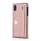 For iPhone XS Max Wrist Strap PU+TPU Shockproof Protective Case with Crossbody Lanyard & Holder & Card Slot(Rose Gold) - 2