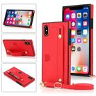 For iPhone XS Max Wrist Strap PU+TPU Shockproof Protective Case with Crossbody Lanyard & Holder & Card Slot(Red) - 1