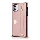 For iPhone 11 Wrist Strap PU+TPU Shockproof Protective Case with Crossbody Lanyard & Holder & Card Slot(Rose Gold) - 2