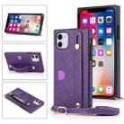 For iPhone 11 Wrist Strap PU+TPU Shockproof Protective Case with Crossbody Lanyard & Holder & Card Slot(Purple) - 1