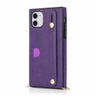For iPhone 11 Wrist Strap PU+TPU Shockproof Protective Case with Crossbody Lanyard & Holder & Card Slot(Purple) - 2