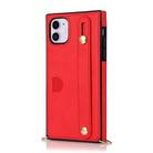 For iPhone 11 Wrist Strap PU+TPU Shockproof Protective Case with Crossbody Lanyard & Holder & Card Slot(Red) - 2