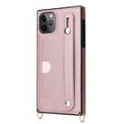 For iPhone 11 Pro Wrist Strap PU+TPU Shockproof Protective Case with Crossbody Lanyard & Holder & Card Slot(Rose Gold) - 2